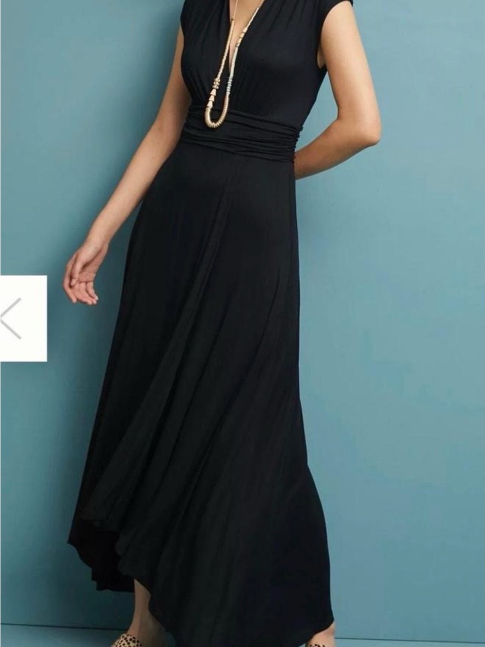 Maeve Black V-Neck Cap Sleeve Maxi Dress